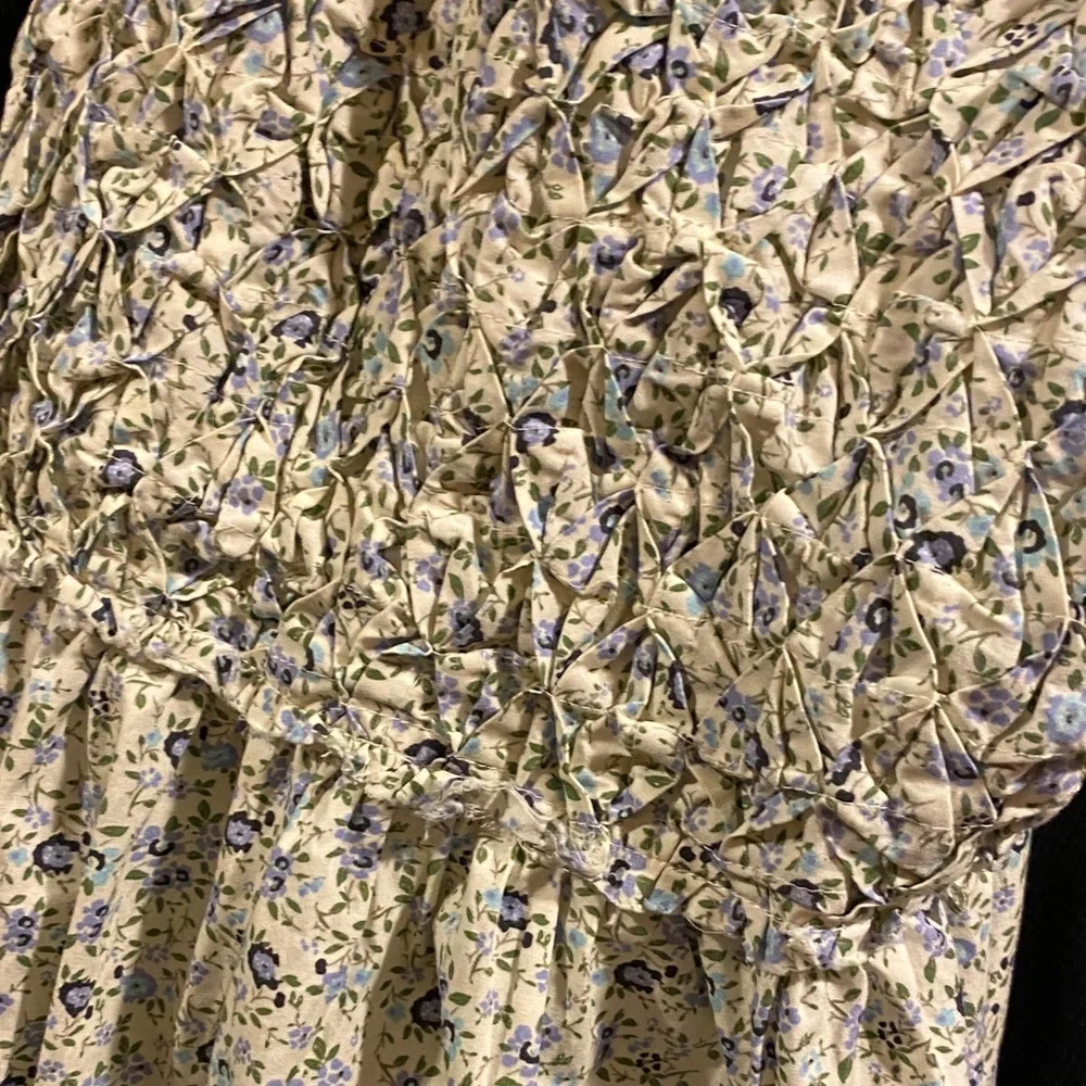 Free People Floral Mini Dress in Cream with Blue Accents - Picture 5 of 7